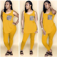 New 2021 Women Two Pieces Sets Summer Tracksuits Sleeveless O-Neck TopsPants Suit Sporty Fitness Leopard Outfits 2 Pcs Street