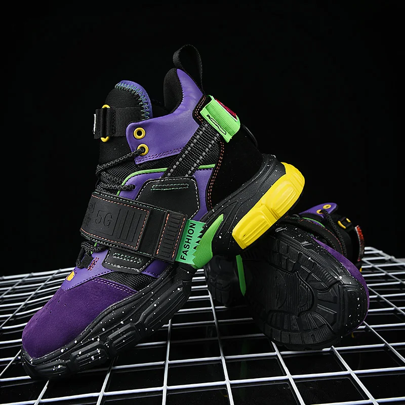 

Мужские кроссовки для бега, высокие кеды из микрофибры, на эластичной резиновой подошве, на липучке, Повседневная модная обувь