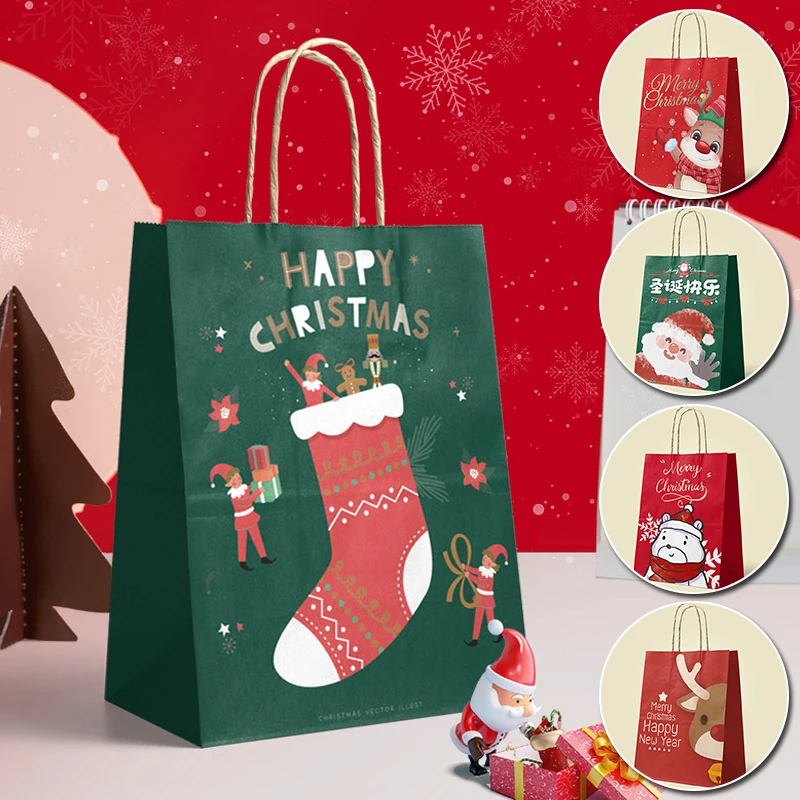 

Christmas Cartoon Printing Gift Bag Christmas Eve Portable Candy Gift Bag Kraft Paper Apple Packaging Paper Bag