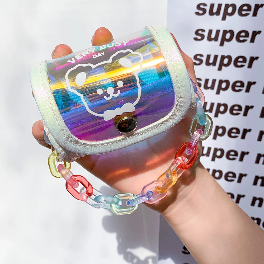 

Cute Korea Fashion Bear Coin Purse Laser Colorful Earphone Case Lipstick Holder Children Kawaii Handbag Gift Bags