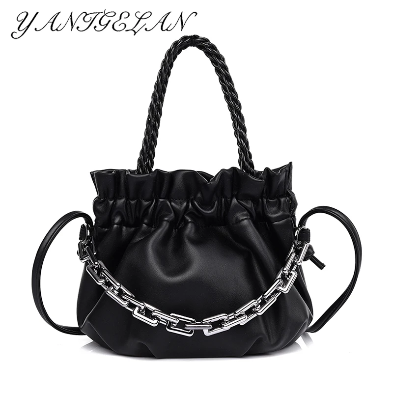 

2021 Fashion Soft Pu Leather Women Designer Handbag Solid Color Elegant Female Tote Bag Luxury Branded Chain Shoulder Pack Bolsa