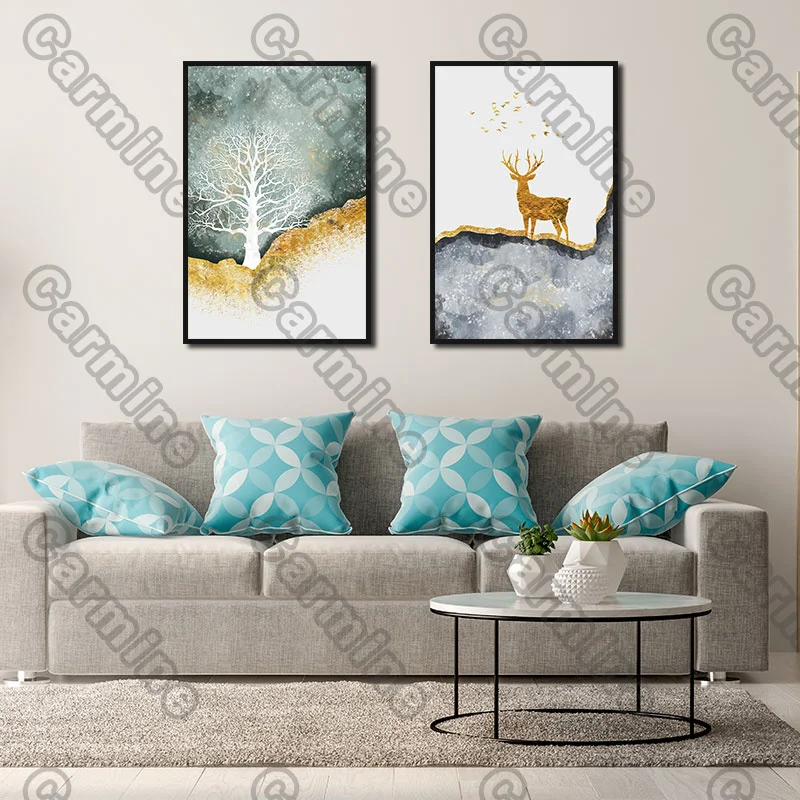 

Poster White Sky Deer Red Land Landscape Canvas Painting and Prints Wall Art Pictures Decoration for Living Room 3Pcs Frameless