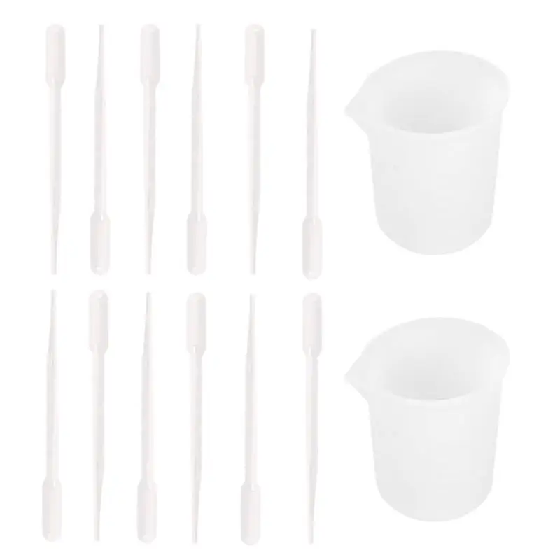 

2021 New 14Pcs Silicone Mixing Cups Epoxy Resin Silicone Measuring Cups 100ml Plastic Droppers Pipettes Jewelry Making Tools