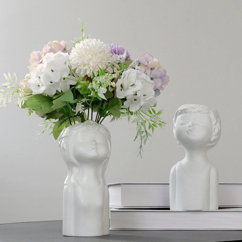 

Nordic Body Art Vase Boy and Girl Ceramic Vase Hydroponic Vase Portrait Handicraft Sculpture Living Room Flowerpot Decoration