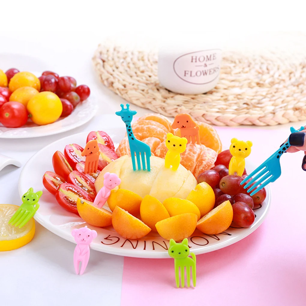 

10pcs Animal Fruit Fork Mini Cartoon Children Snack Cake Dessert Food Fruit Pick Toothpick Lunches Decor Home Kitchen Fruit Tool