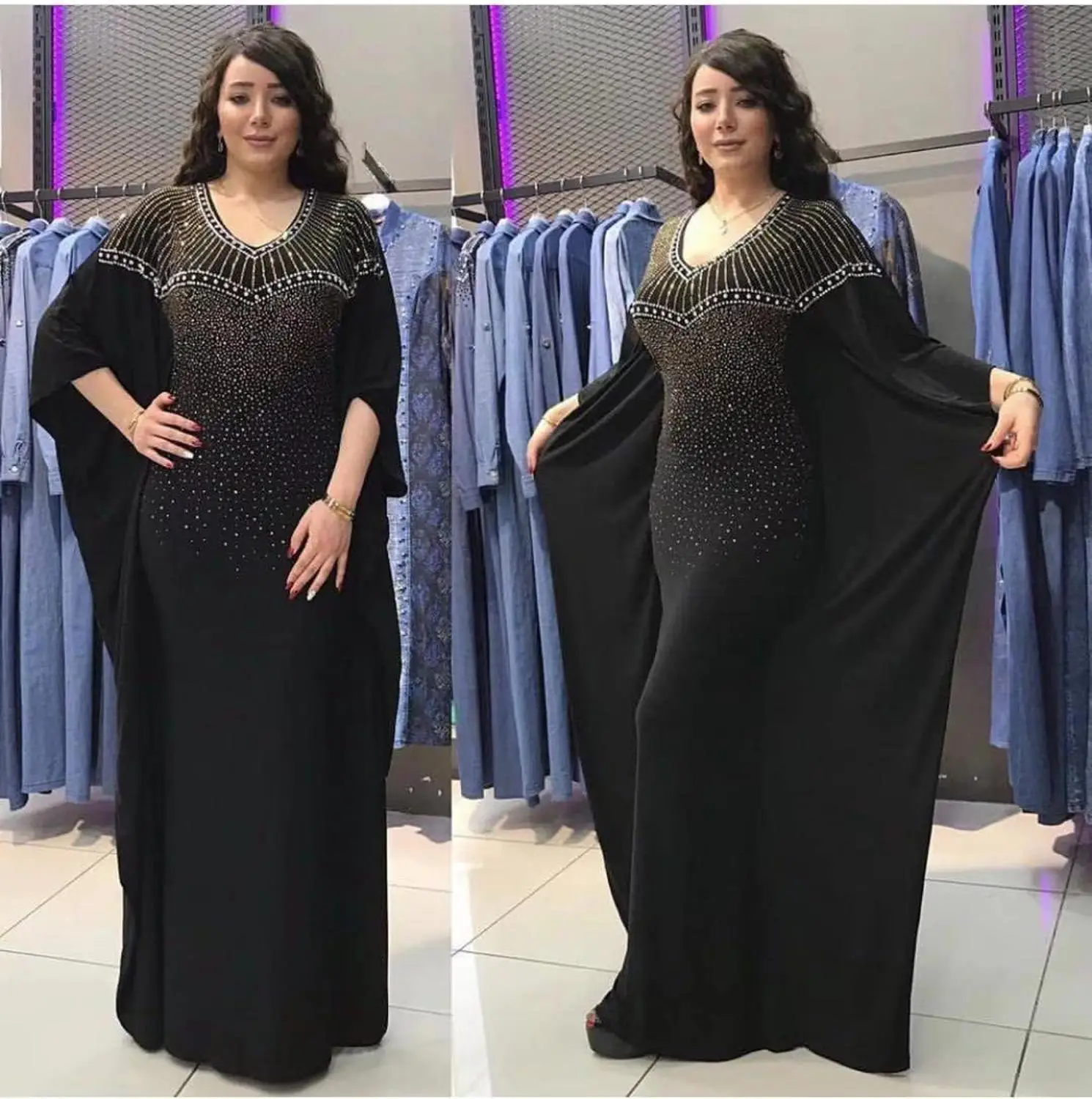 Женское платье с v образным вырезом и рукавами летучая мышь в африканском стиле