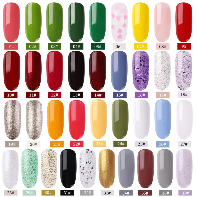 Лак для ногтей QUNQC Fast Dry Art 37 цветов Красный Серый Блестки Зеленый Полуперманентный Гибридный Лак для ногтей.