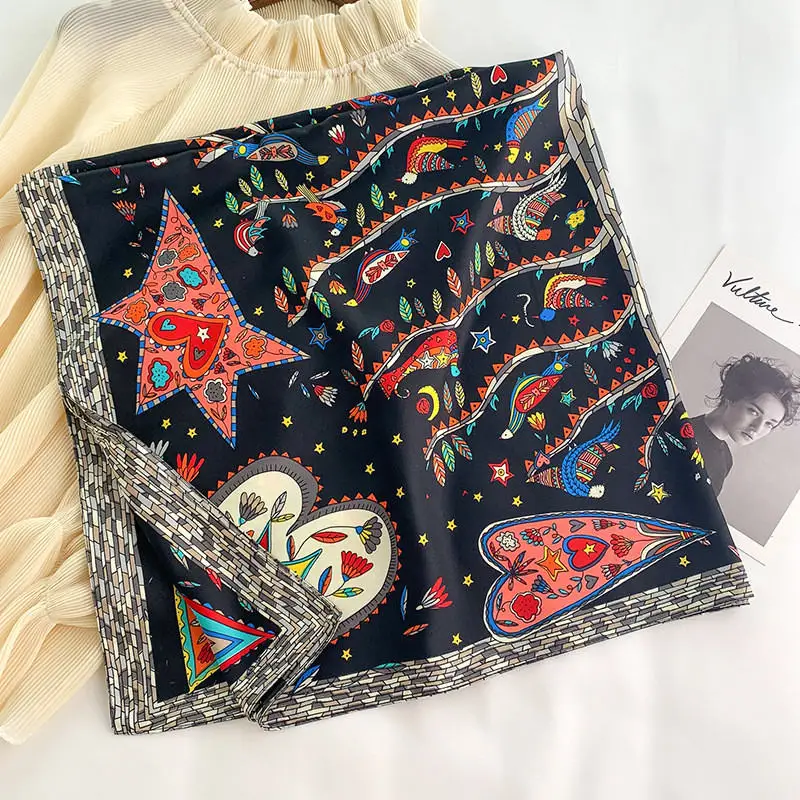

China new style quality silk Spring and summer lady nice print square scarves women fashion shawls Small hair neck beach hijab