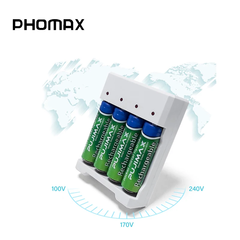 

PHOMAX 1.2V 4 Slots AA/AAA High Quality Universal Rechargeable Battery Charger Ni-MH/Ni-Cd Portabl Battery Adapter USB Plug