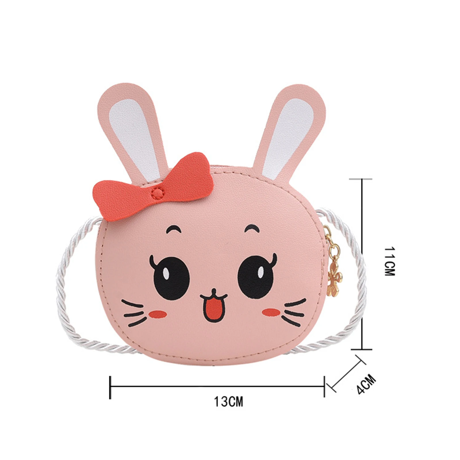 

3 Colors Kids Girls Cute Shoulder Bag Cartoon Pack PU Leather Rabbit Printed Bowknot Square Pocket Zipper Messenger Bags