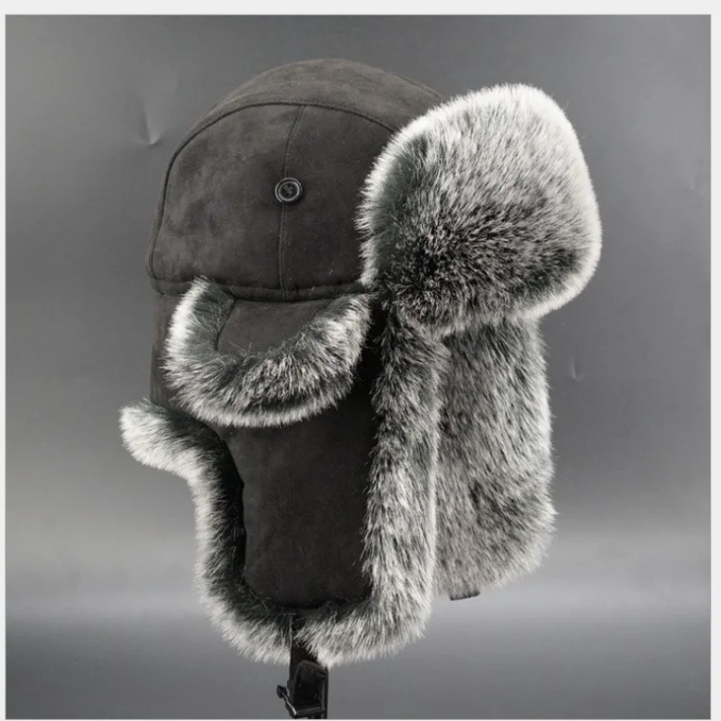 Hats Thickened Fur Plush Hat Men's Large Size Ear Protection Cold Cap Winter Hat Ski Cap Retro Cycling Warm Blocking Wind Hat