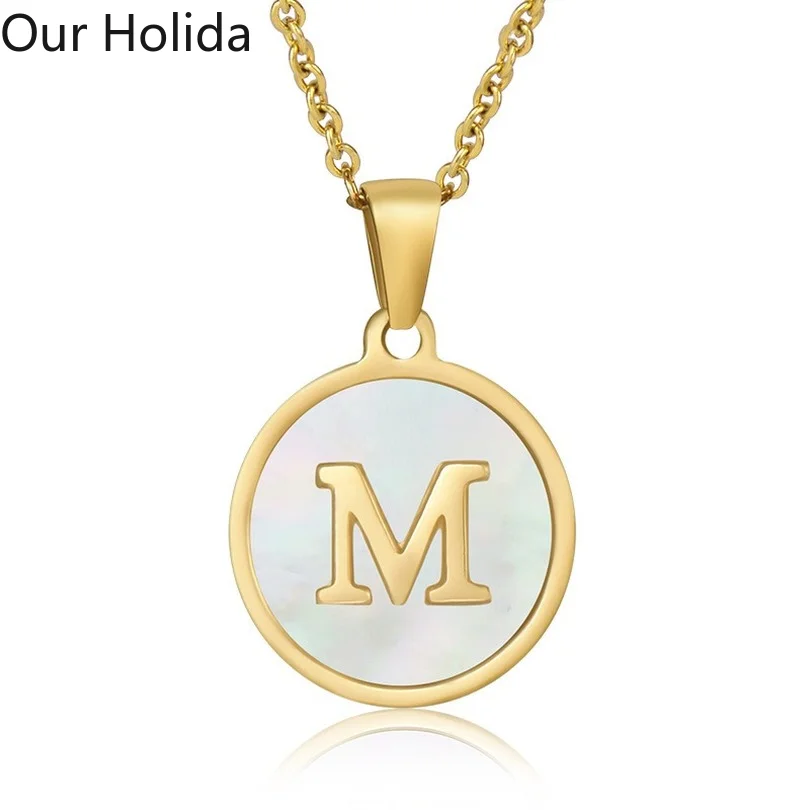 

Wholesale Luxury Gold Initial Letter Necklace Pendant Stainless Steel White Shell Name Fashion Jewelry Gift Necklace for Women