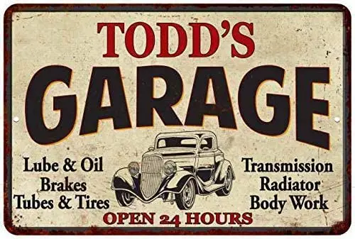 

JUCHen Todd'S Garage Metal Aluminum Sign Wall Decor Man Cave Bar