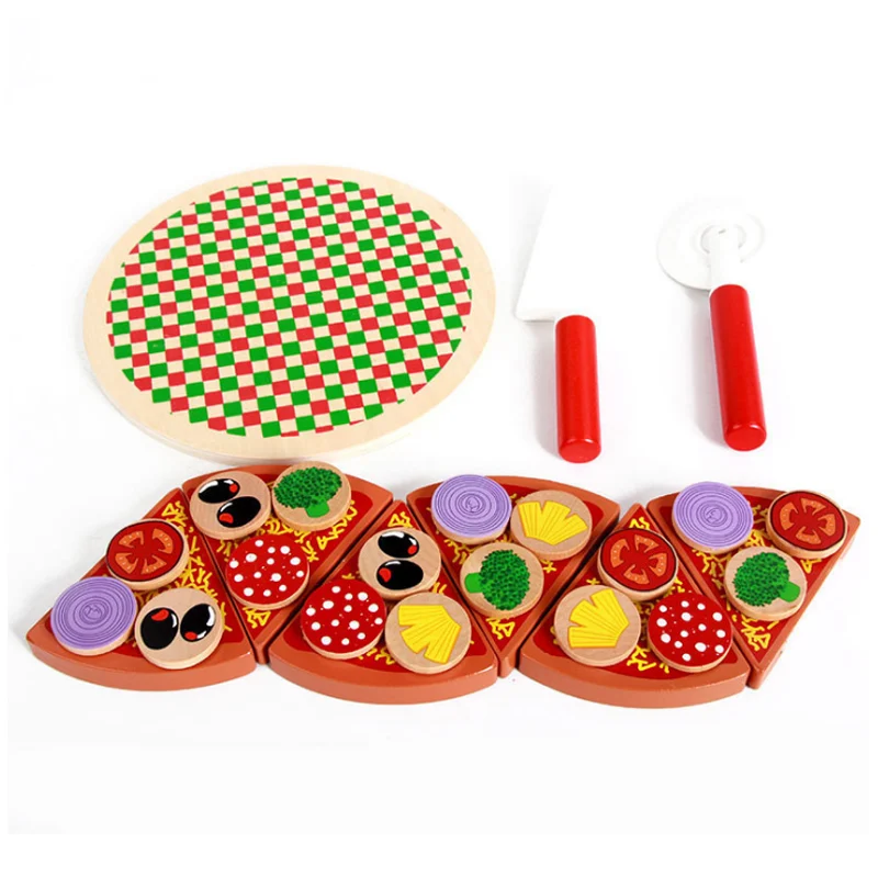Новинка 2019 красочная деревянная игрушка пицца торт набор для вечеринки игры еды