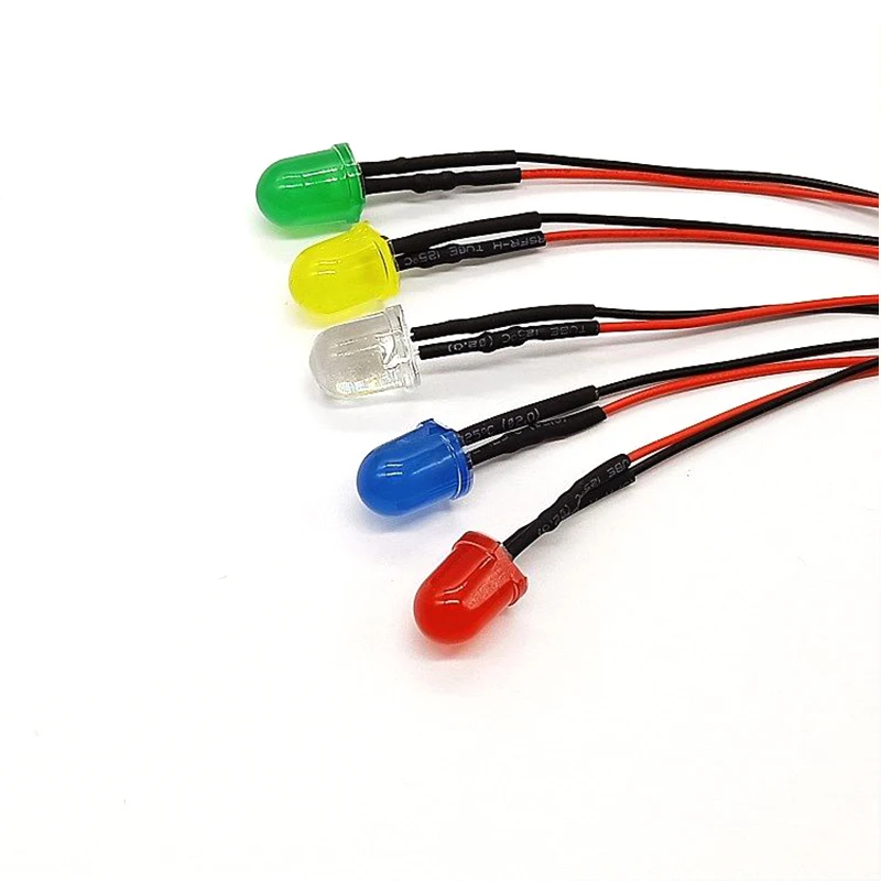 

10pcs 3v 6v 12v 220v 10mm Led Pre Wired With Calbe Model Airplane Electrical Cabinet Indicator Light Emitting Diode Prewired