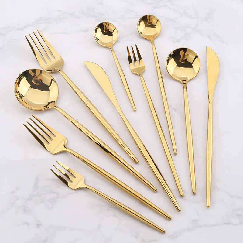 High Quality Gold Cutlery Set Stainless Steel Portable Dinnerware Set Mirror Polishing Food Steak Fork Spoon Knife Chopstick 1pc