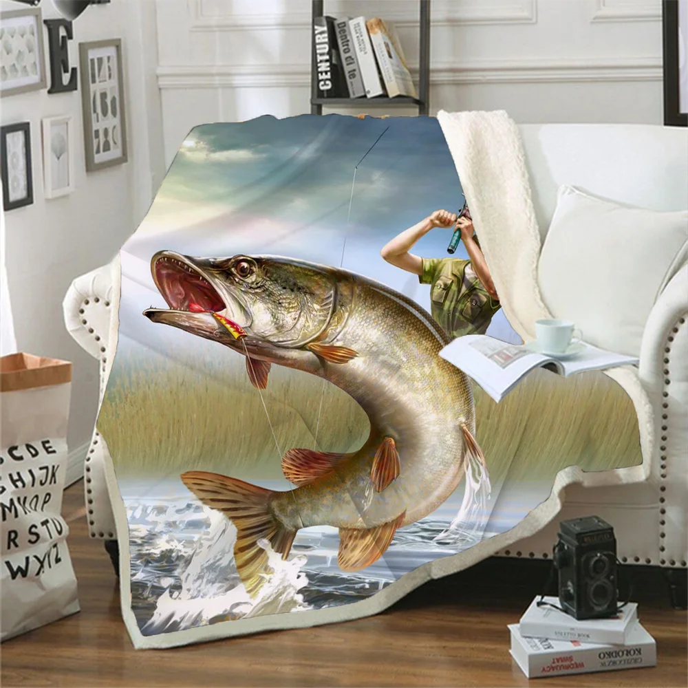 

New Fashion Animal Fish 3D Printing Plush Blanket Printing Flannel Bed Linen Soft Blanket Retro Square Picnic Soft Blanket A2