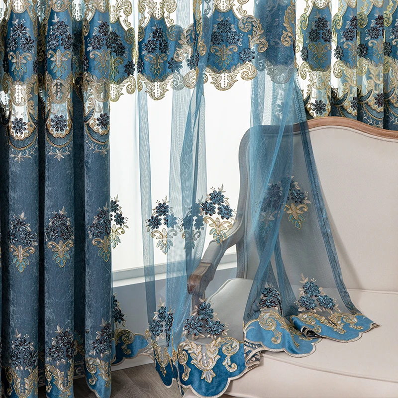 

Chenille European Curtains 2023 Blackout Bay Window Water-soluble Hollow Embroidered Curtains for Living Dining Room Bedroom