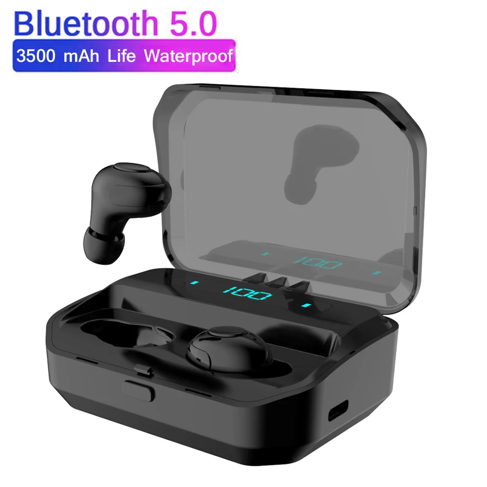 Беспроводные наушники TWS Bluetooth наушники 5,0 светодиодный дисплей гарнитура стерео Спорт Громкая связь HiFi Звук игровой водонепроницаемый наушник - Цвет: Button Control