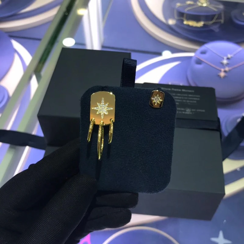 Модный шарм копия 1:1 асимметричная звезда серьги с обручем и его шпильки женщин