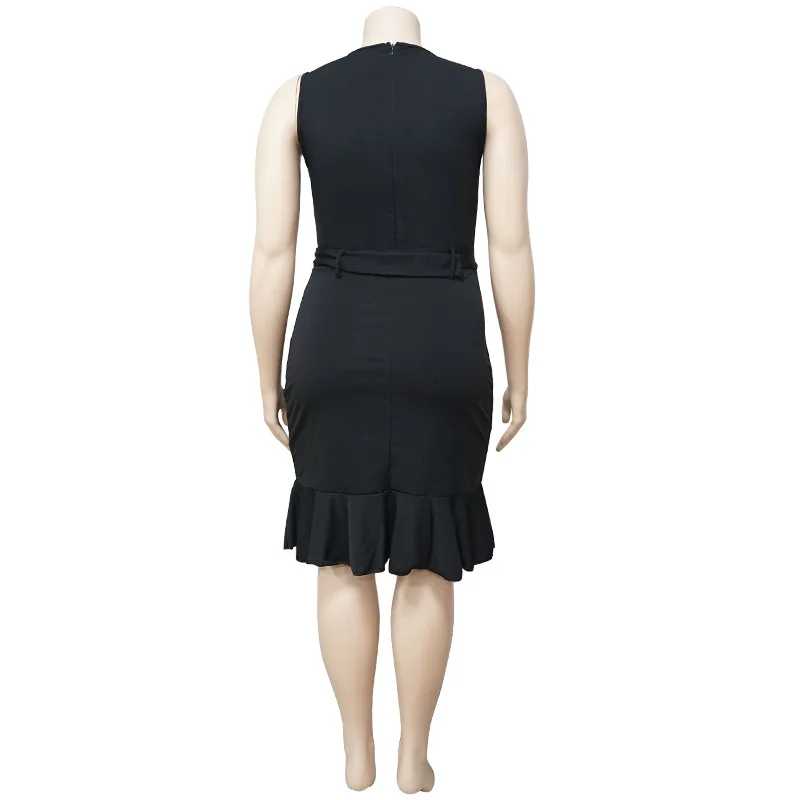

Plus Size Curve 4XL Sexy Slim Fit Package Hip Ruffles Bodycon Elegant Vneck Elegant Off Shoulder Office Party Knee Length Dress