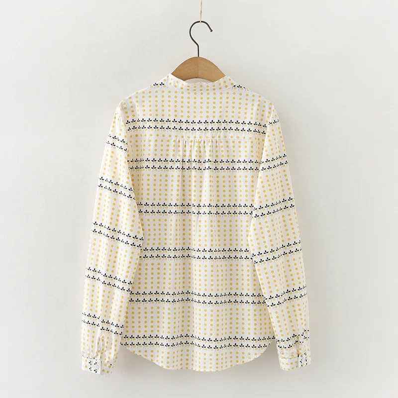 Осенняя новинка Женская хлопковая белая рубашка с принтом одуванчика дышащая