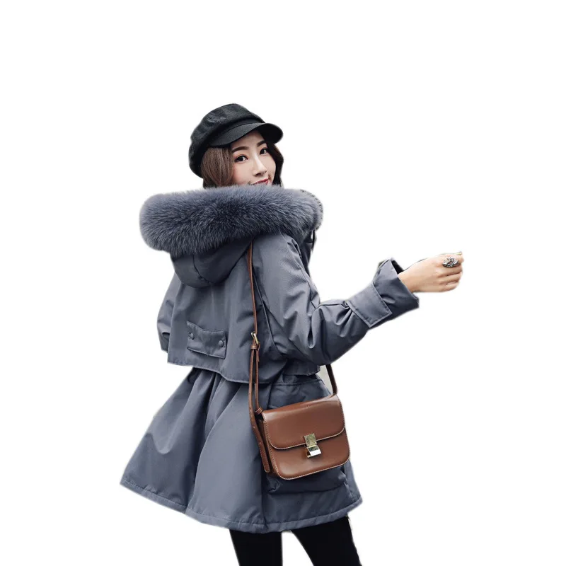 Зимний теплый толстый пуховик большой натуральный Лисий мех пальто с капюшоном