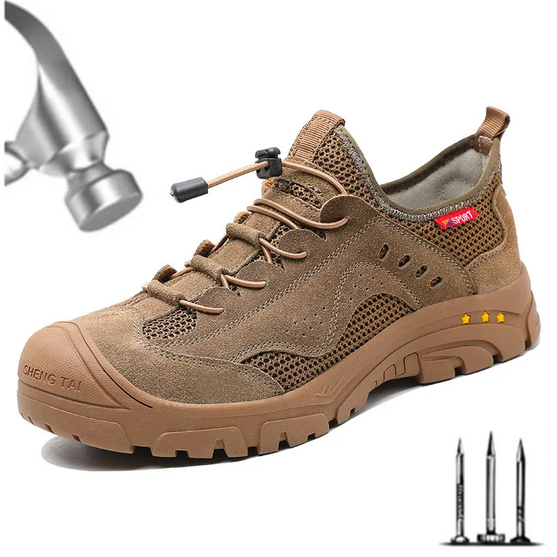 

Promotion Men's Work Safety Shoes Breathable Construction Protective Footwear Steel Toe Anti-smashing Non-slip Sand-proof Shoes