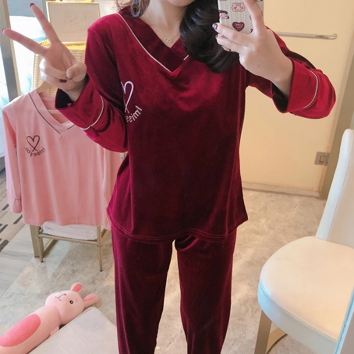 Женские Фланелевые пижамы с длинным рукавом WAVMIT золотистые бархатные v образным