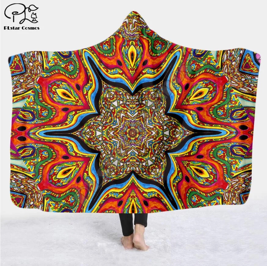 

Cool Psychedelic Graffiti Character Hooded Blanket Adult colorful child Sherpa Fleece Wearable Blanket Microfiber Bedding c-029