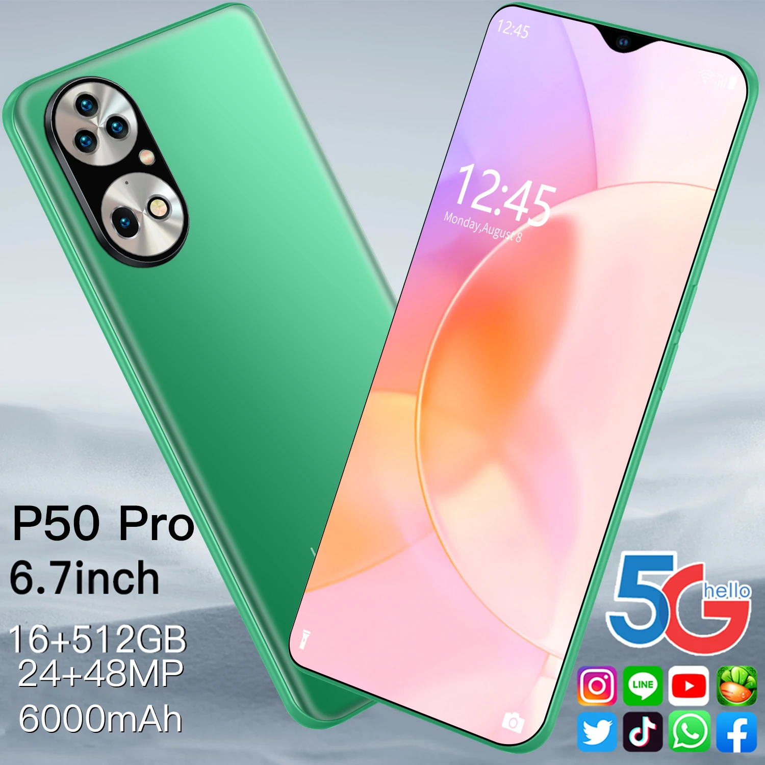 

Global Version P50 Pro 6.7 Inch Smartphone 6000mAh 16+512GB 48MP HD Rear Camera Android 10.0 Unlocked Support GPS 5G Mobilephone