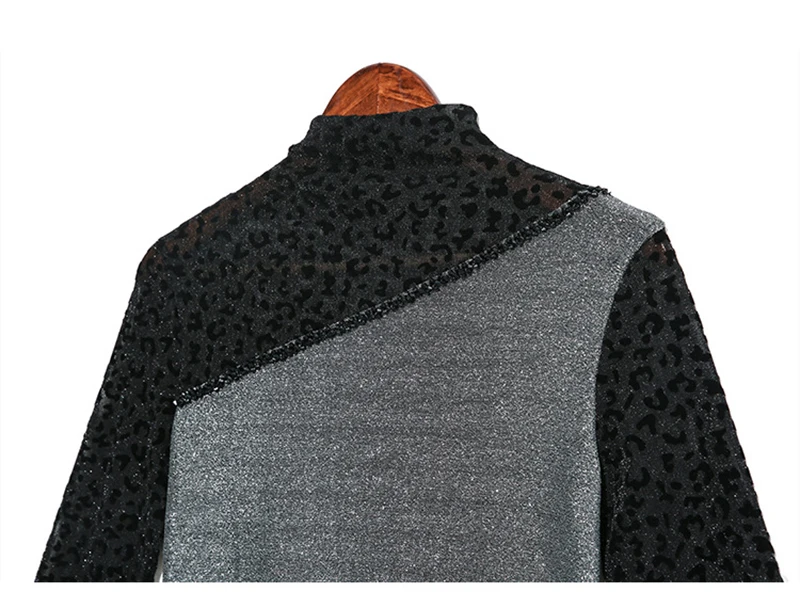 [EAM] Женская Черная перспективная контрастная цветная футболка, новая модная футболка с высоким воротником и длинным рукавом, весна-осень 19A-a144