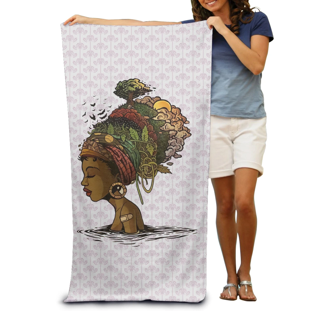 

African American Black Women Microfiber Quick Dry Travel Bath Beach Camping Gym Yoga Swimming Fabric Adult Towels Fitness