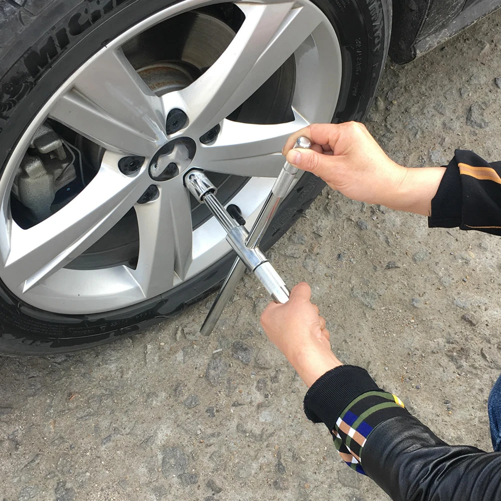 

Hand Tool Telescoping Lug Wrench 4-Way Universal Tire Wrench Set with 2 Sockets