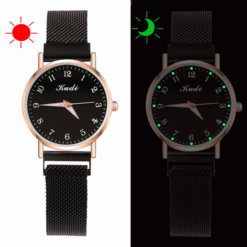 Женские Модные Простые часы Reloj наручные с золотым магнитным ремешком светящиеся