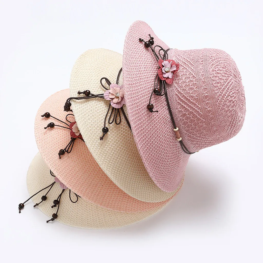 

Foldable Bucket Hats Fashion Women's Solid Colored Sunscreen Cap Bowknot Bonnet Girls Fisherman Hat Beach Straw Sun Hat Caps