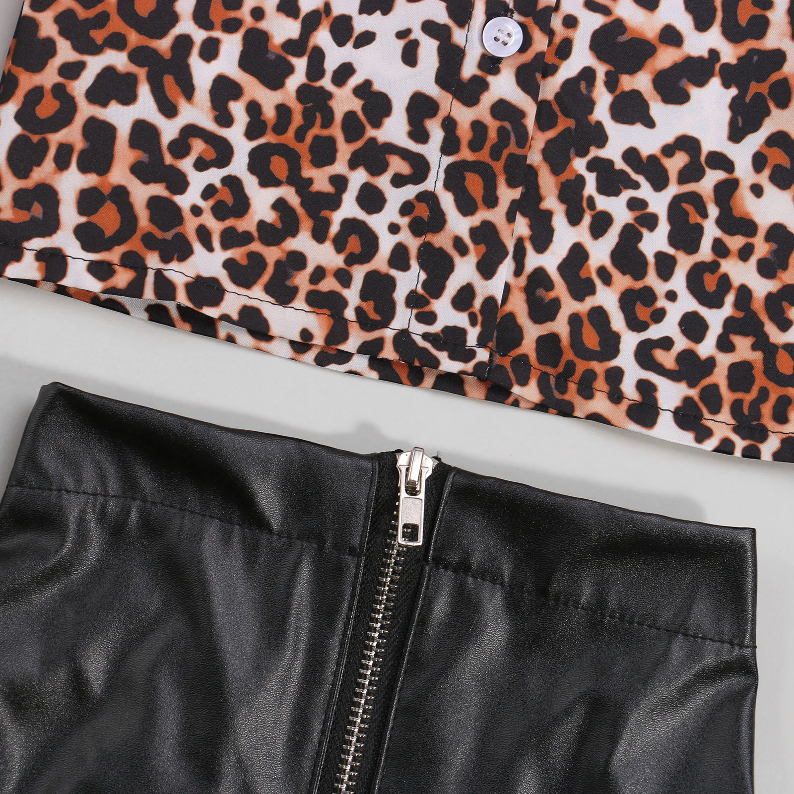 2 шт. детские футболки с леопардовым принтом из ПУ кожи | Детская одежда и обувь