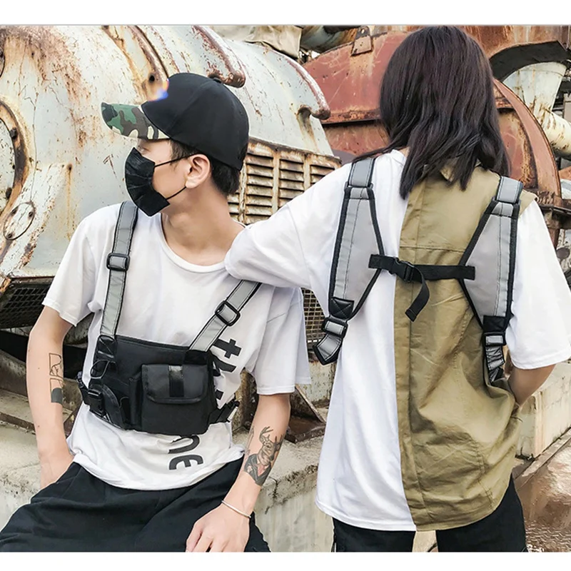

Men Nylon Chest Rig Bag Hip Hop Unisex Streetwear Functional Multi-Function Chest Bag Strap Vest Bag