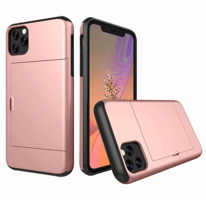 rose gold Для Iphone X XR XS 11 Pro Max 8 7 6 6s Plus 5 5S SE чехол Роскошный кошелек Гибридный скользящий держатель для карт для хранения Броня прочный Чехол - Цвет: rose gold