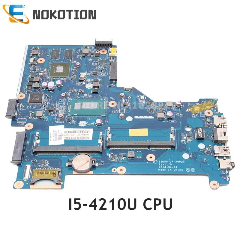 

NOKOTION 760970-501 760970-001 For HP 15-R Laptop Motheboard 15.6 Inch ZSO50 LA-A992P MAIN BOARD I5-4210U CPU GT820M GPU