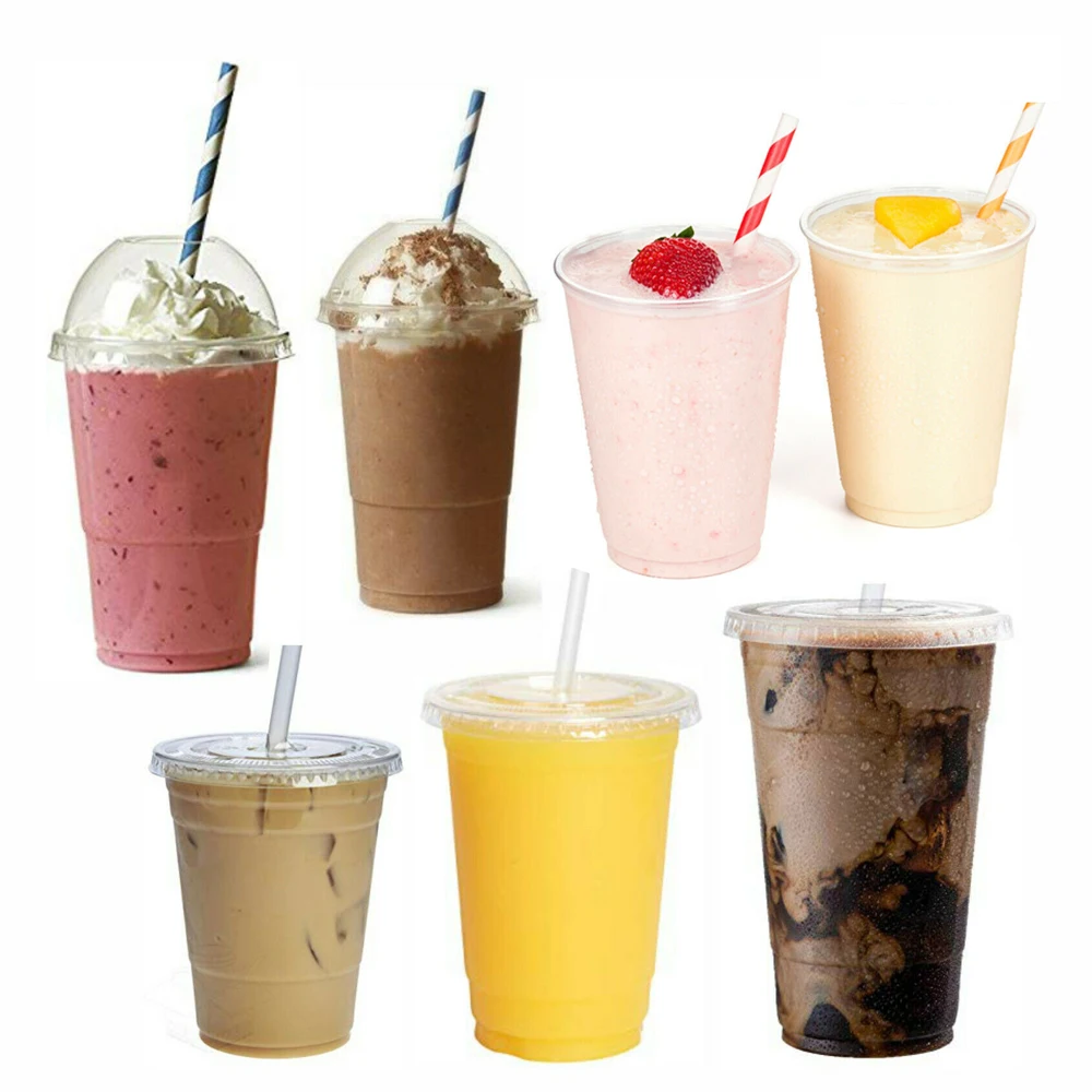 

Disposable Smoothie Cups, Domed Lids, Plastic Milkshake Glasses dessert cups