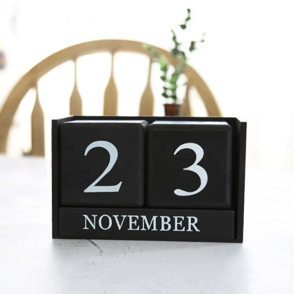 

Vintage Desktop Wooden Cube Block Calendar Home Office Living Room Bedroom Table Decor Photo Shooting Prop