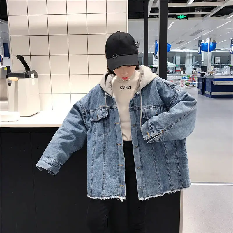Woherb Весна Harajuku джинсовая ткань оверсайз куртки корейские свободные с капюшоном джинсовые куртки женские хип хоп BF Стиль Уличная длинные пальто