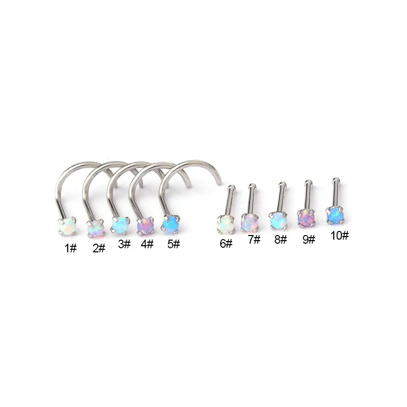 

1PCS 20G Stainless Steel Opal Nose Studs Surgical Steel Nostril Studs Screws Nose Ring Hoop Body Piercing Nose Stud