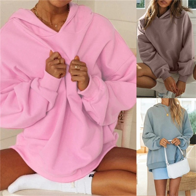 

Women Oversized Sweatshirt Long Sleeve Hoodies For Ladies Pink Blue 2020 Spring Autumn Pullovers Sweatshirts Female