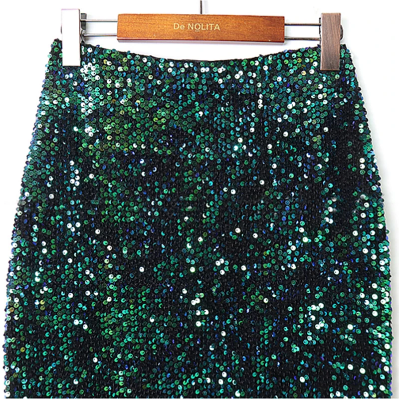 Блестками длинная юбка модные бархатные блесток Разделение эластичные Модные