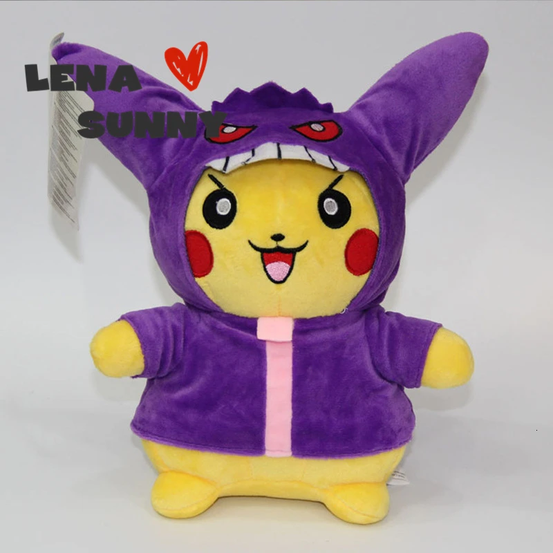 28 см карманные животные игрушки Пикачу Косплей Eevee плюшевые игрушки Gengar мягкие куклы Eevee с плащом Cos игрушка Пикачу Дети Рождественский подарок