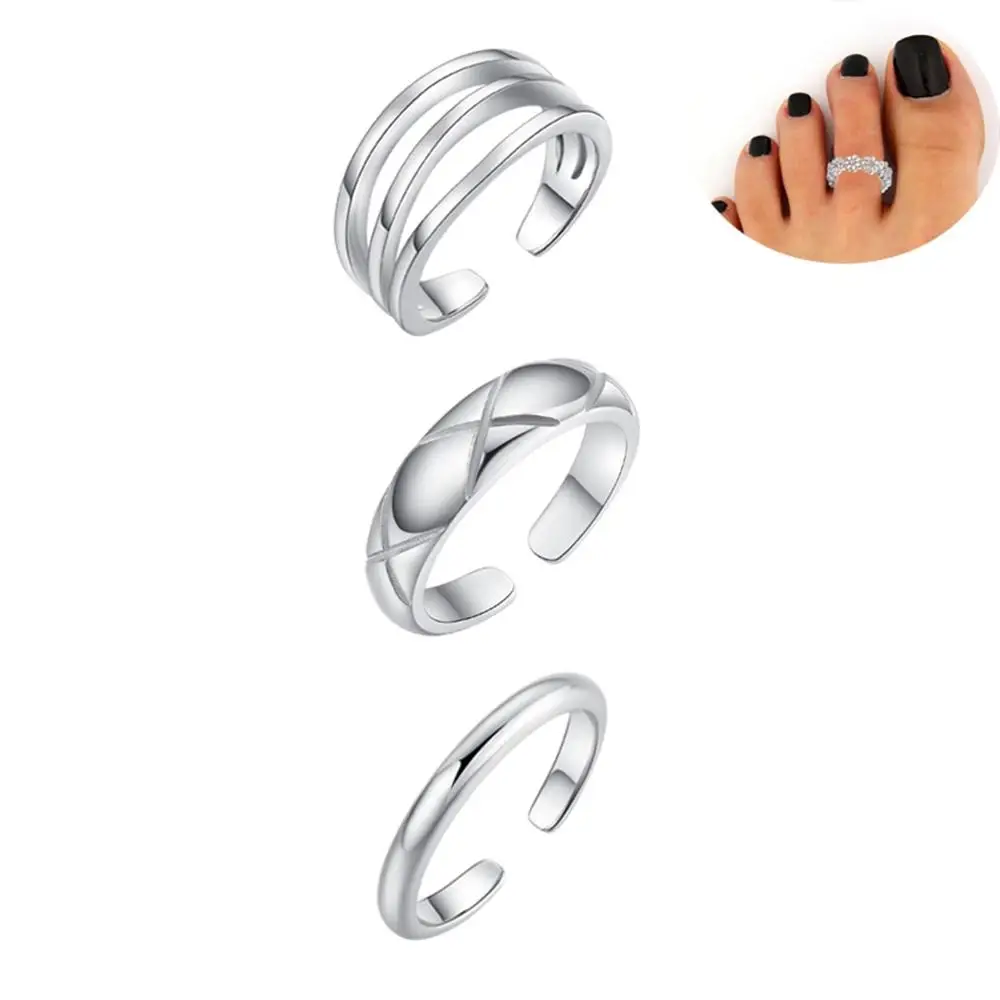 

3 Piece Set Sexy Toe Rings Multicolor Simple Summer Beach Fashion Copper Adjustable Opening Foot Jewelry Wholesale