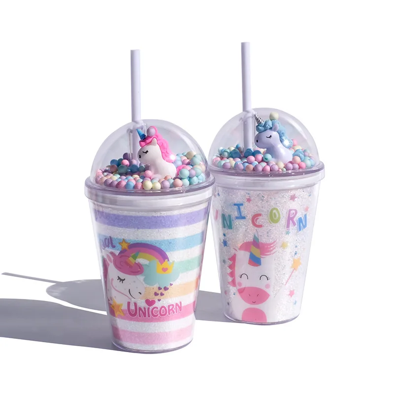 

1pc Unicorn Plastic Water Cup Straw Cup Handy Cup Children Cute Creative Gift Cup Kitchen Drinkware Water Bottles Girl Children