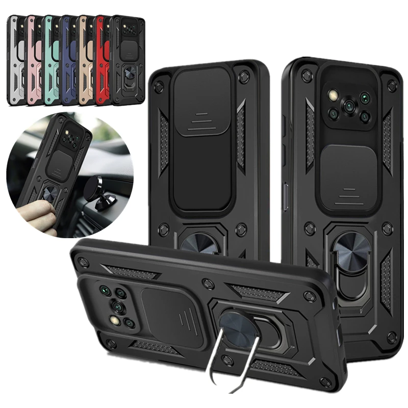 

Чехол для Xiaomi Pocophone Poco X3 NFC, магнитный держатель, кольцо, противоударный бронированный защитный чехол для объектива камеры Poco X3 Pro, задняя кры...